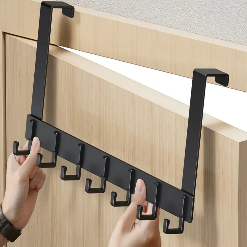 Door Hook Rack | No-Drill Aluminium Over Door Coat Rack with 6 Hooks for Clothes & Accessories