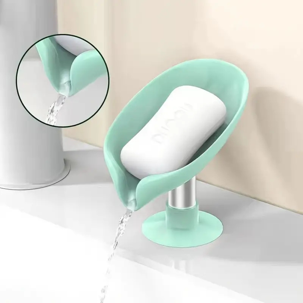 Self-Draining Soap Holder for Bathroom Sink | Leaf Design Soap Dish with Automatic Water Drainage