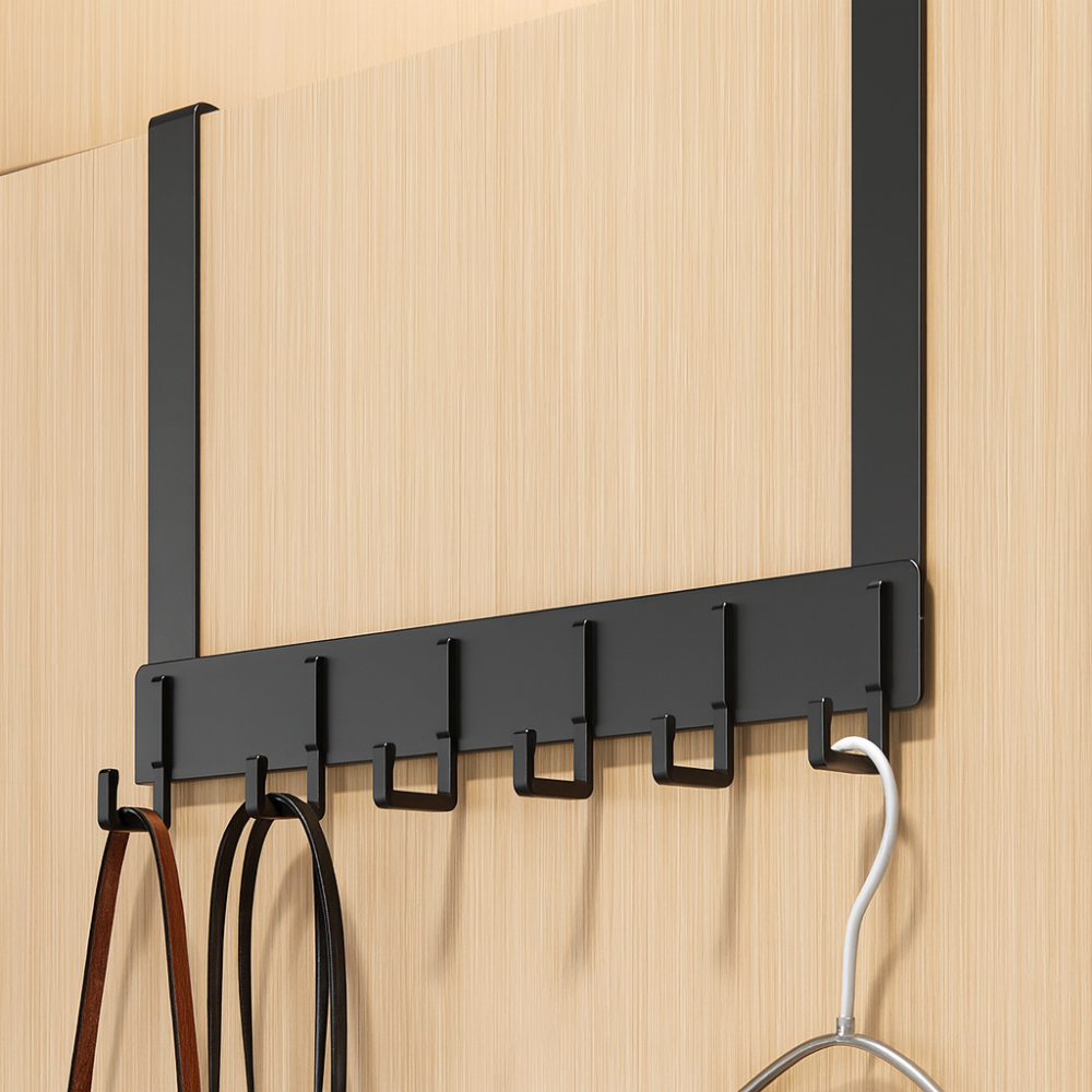 Door Hook Rack | No-Drill Aluminium Over Door Coat Rack with 6 Hooks for Clothes & Accessories