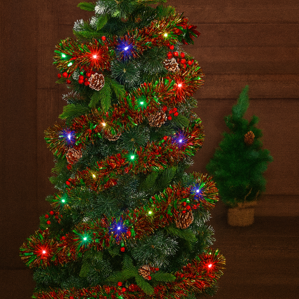 LED Christmas Tinsel Garland | Decorative Tree Garland with 30 LED Lights