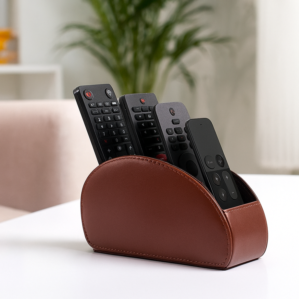 Multi-Remote Organiser | Leather Remote Control Holder for Living Room, Desk & TV Accessories