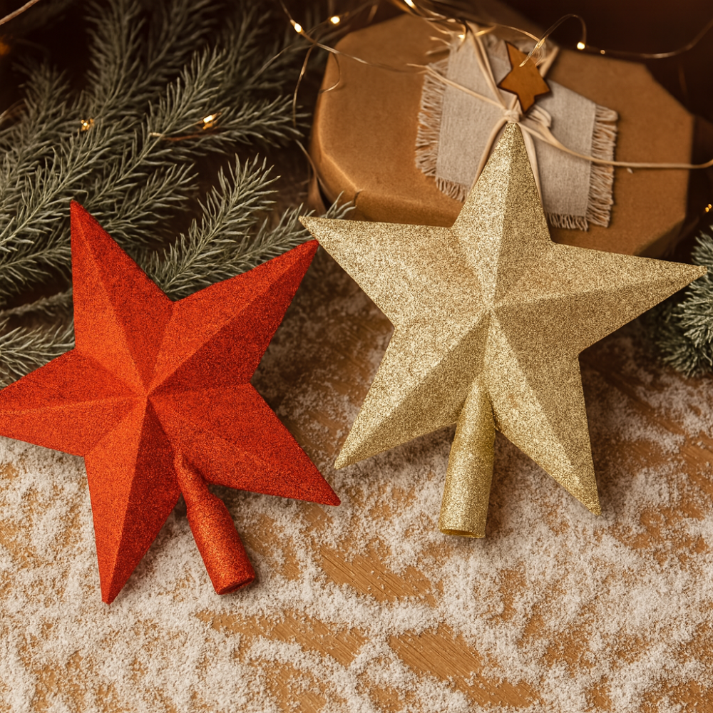 Christmas Tree Star Topper | Decorative Glitter Star for Christmas Tree