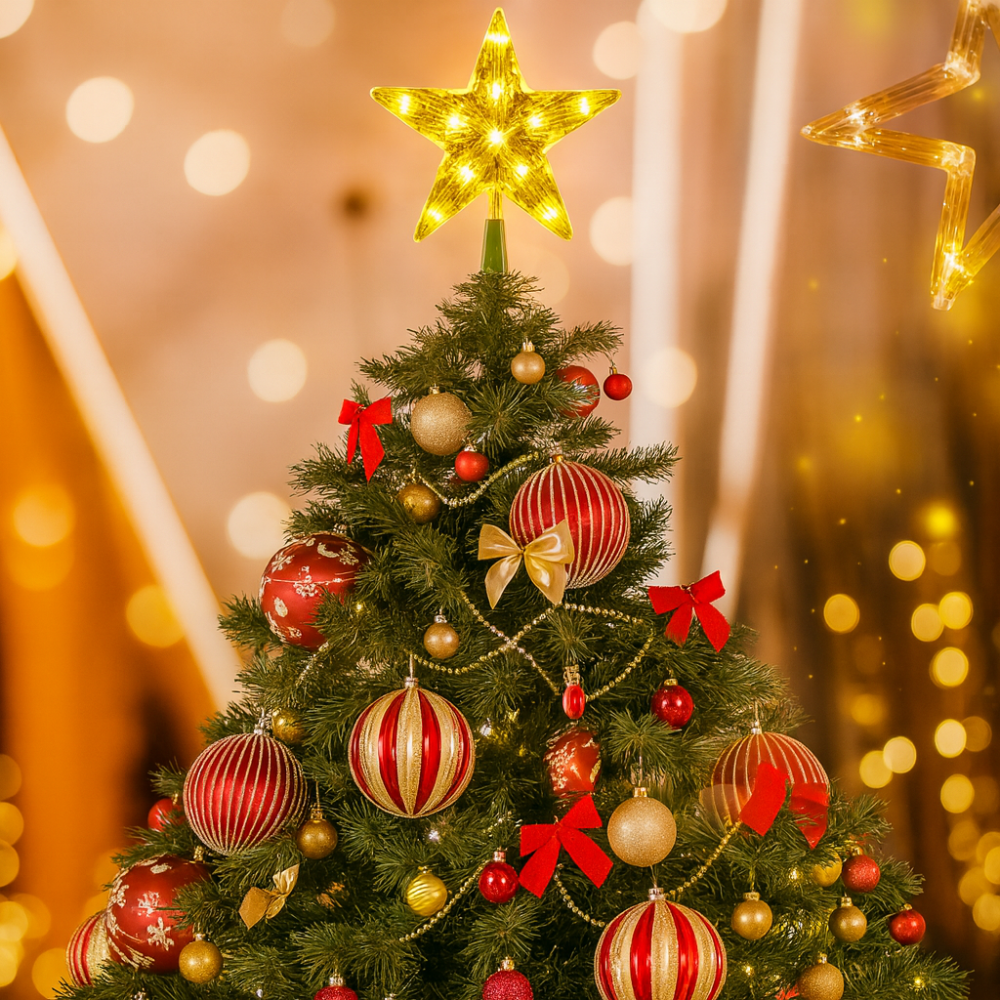 Christmas Tree Star Topper Light | LED Star Tree Topper with Warm White Lights
