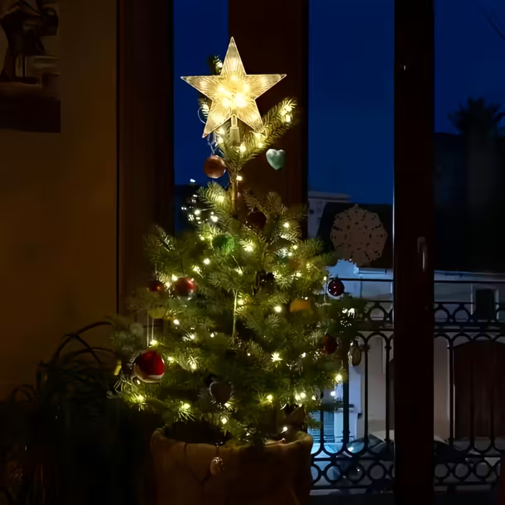 Christmas Tree Star Topper Light | LED Star Tree Topper with Warm White Lights