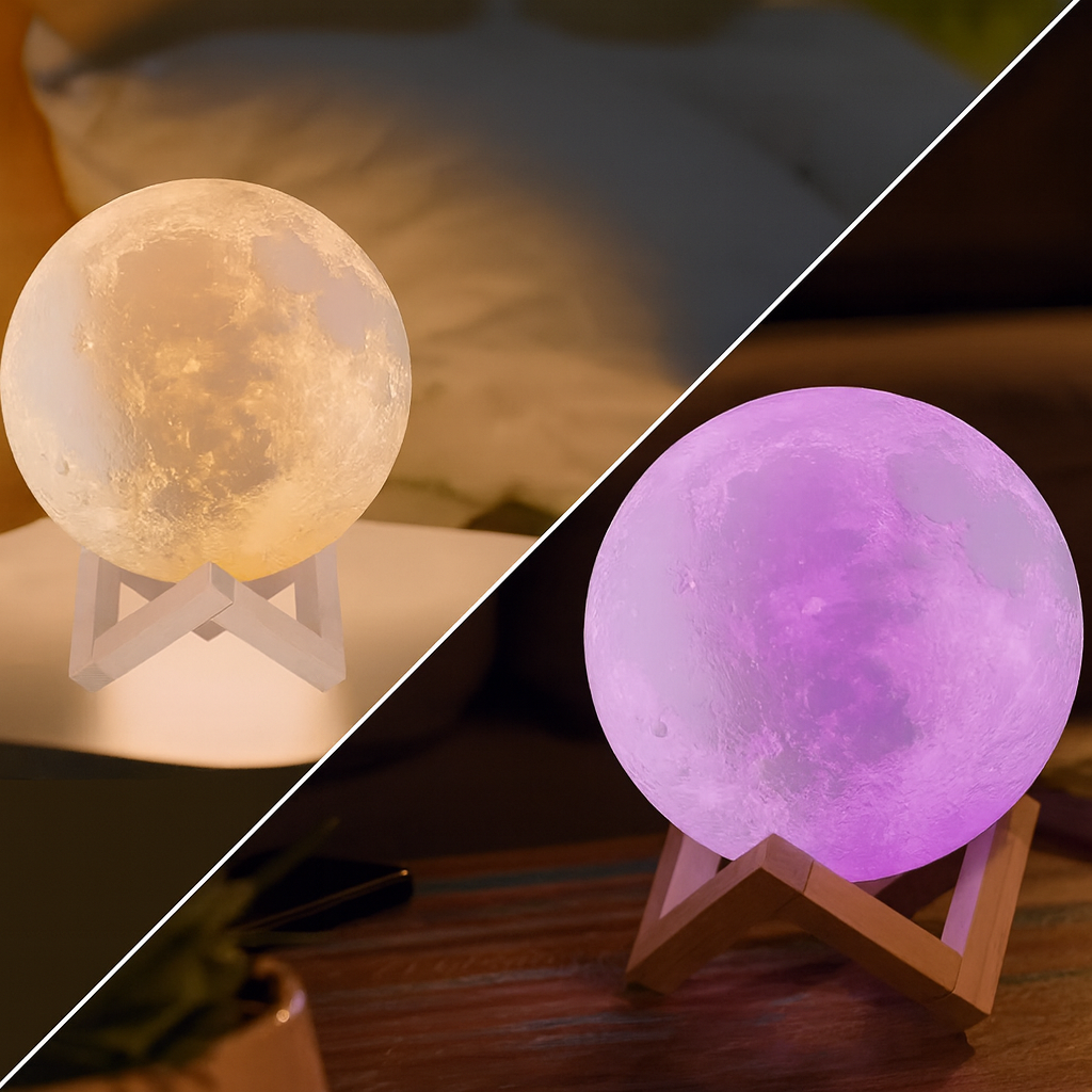 3D Moon Lamp | LED Bedside Night Light with Remote Control, 128 Colours, Touch Control & Timer
